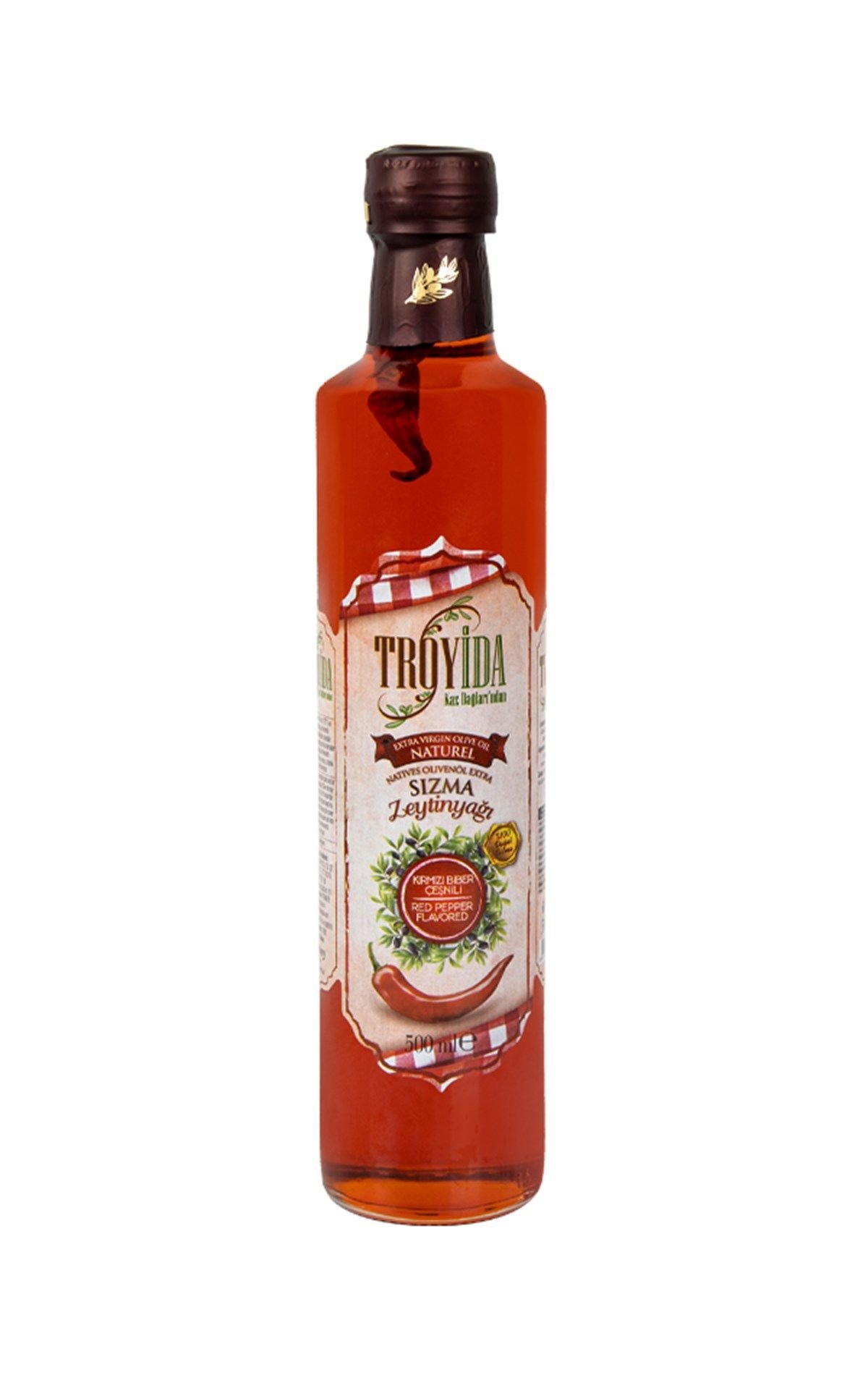 Troyida Paprika Kırmızı Biber Çeşnili Sızma Zeytinyağı Cam Şişe 500 ML